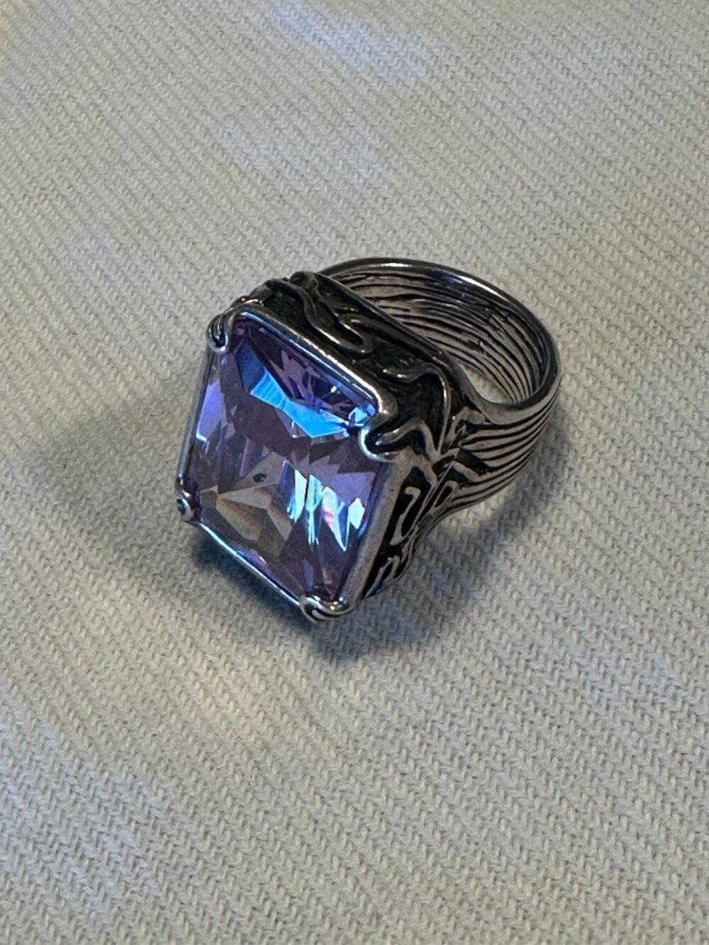 Vintage Sterling Silver Purple Amethyst Style Statement Ring Ornate Setting Size